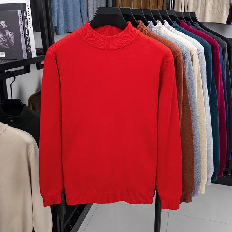 Men's Plain Mock-Neck Jumper. Mock-neck collar.