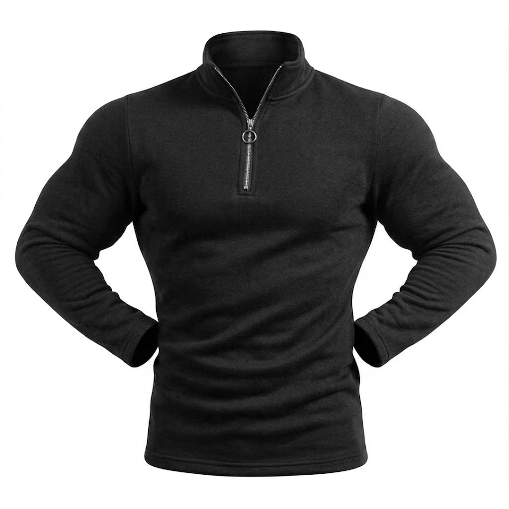 Men's Marl Stand-Collar Quarter-Zip Pullover. Marl texture.