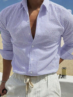 Men's Textured Long-Sleeve Stripe Shirt. Textured striped finish.