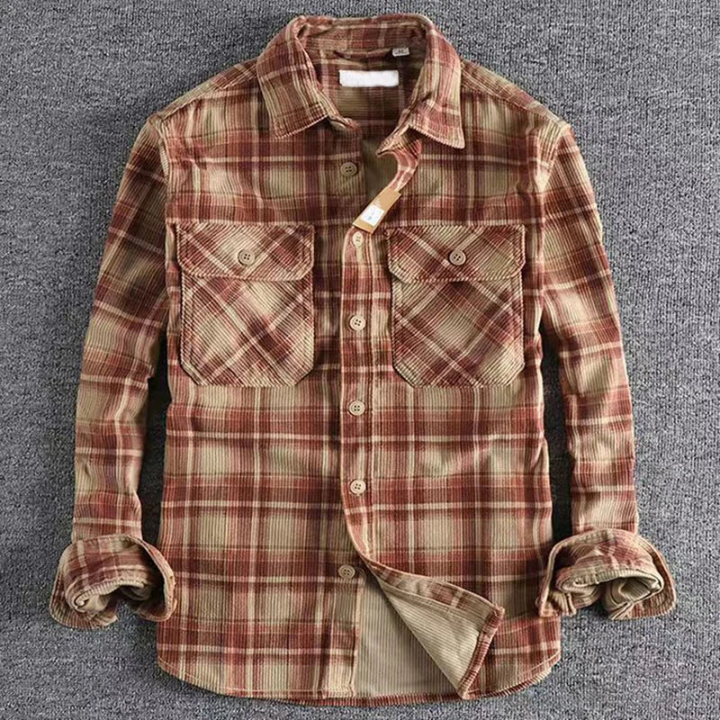Men's Cotton Checked Corduroy Shirt. Cotton corduroy.