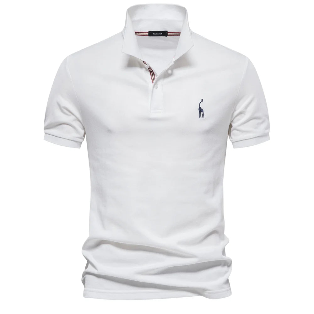 Men's Pique Polo With Giraffe Embroidery. Piqué texture.
