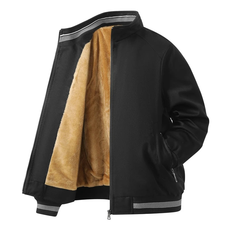 Men's Fleece-Lined Rib-Trim Bomber Jacket. Fleece lining.