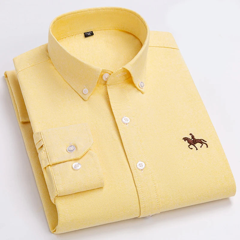 Men's Cotton Oxford Shirt in Plain, Stripe & Check. Oxford cotton fabric.