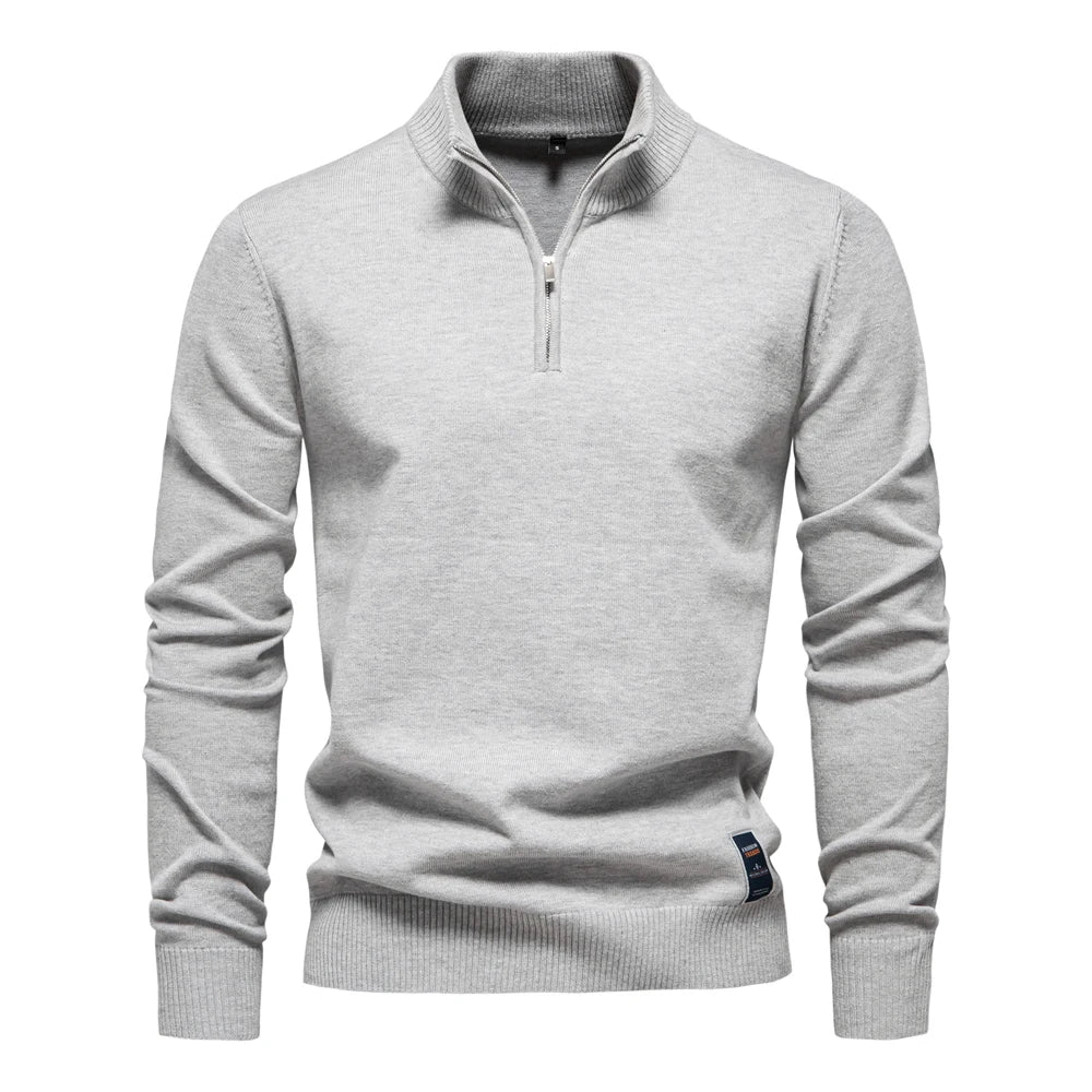 Men's Cotton-Blend Quarter-Zip Jumper. 95% cotton, 5% elastane.