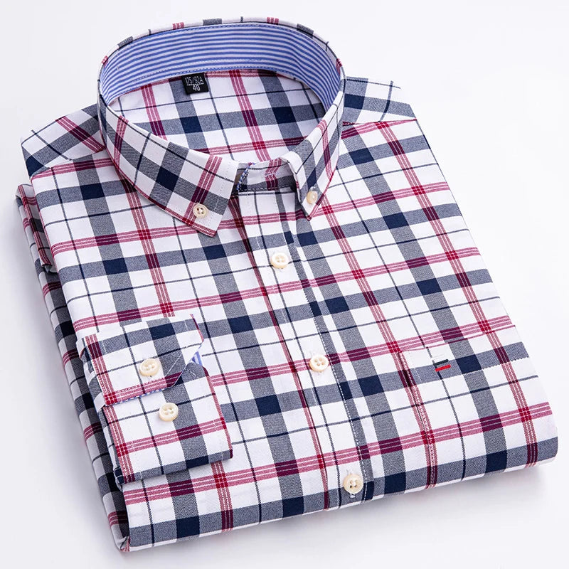 Men's Cotton Oxford Shirt in Plain, Stripe & Check. Oxford cotton fabric.