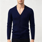 Men's Cable-Knit V-Neck Cardigan. Cable-knit texture.