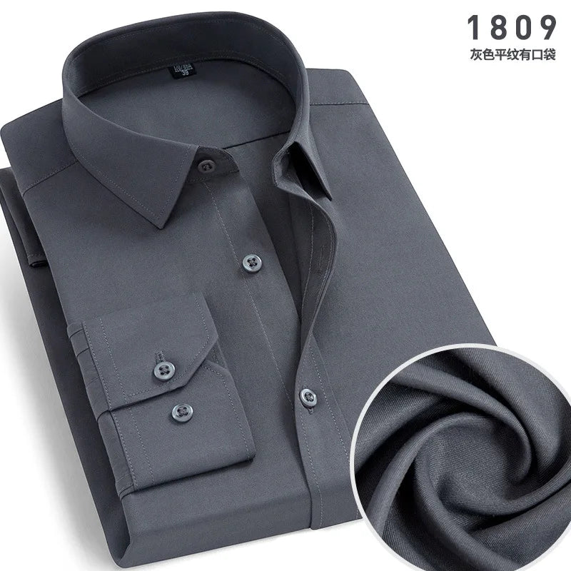 Men's Classic Stripe & Plain Pocket Shirt. Cotton-polyester blend.