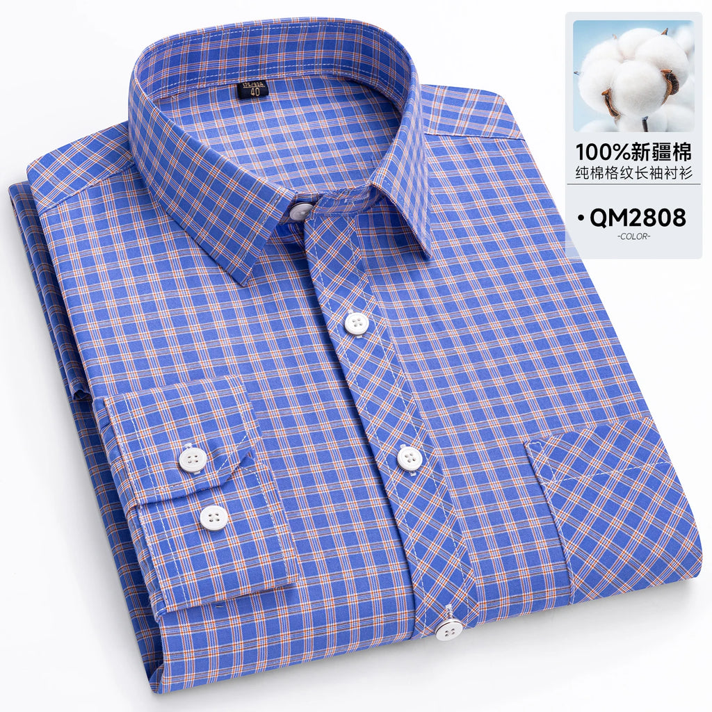 Men's Cotton Point-Collar Check Shirt. 100% cotton.