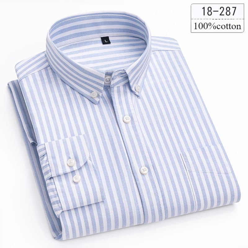 Men's Cotton Stripe & Check Collar Shirt. 100% cotton.
