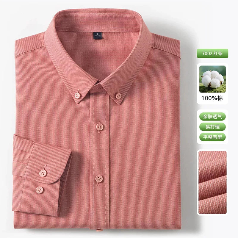 Men's Fine-Stripe Cotton Button-Down Shirt. 100% cotton.