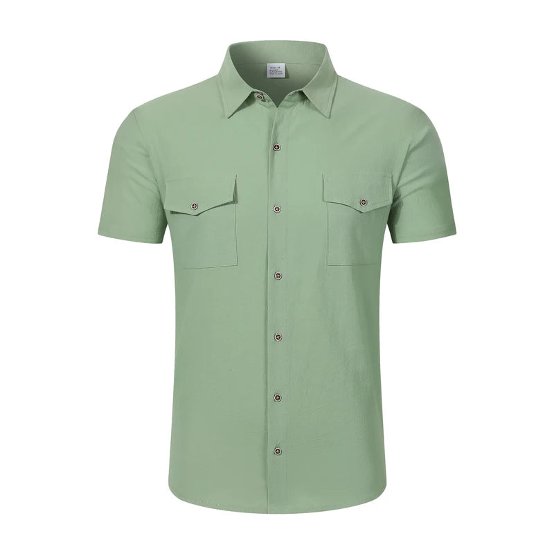 Men's Linen-Blend Twin-Pocket Summer Shirt. Linen and polyester blend.