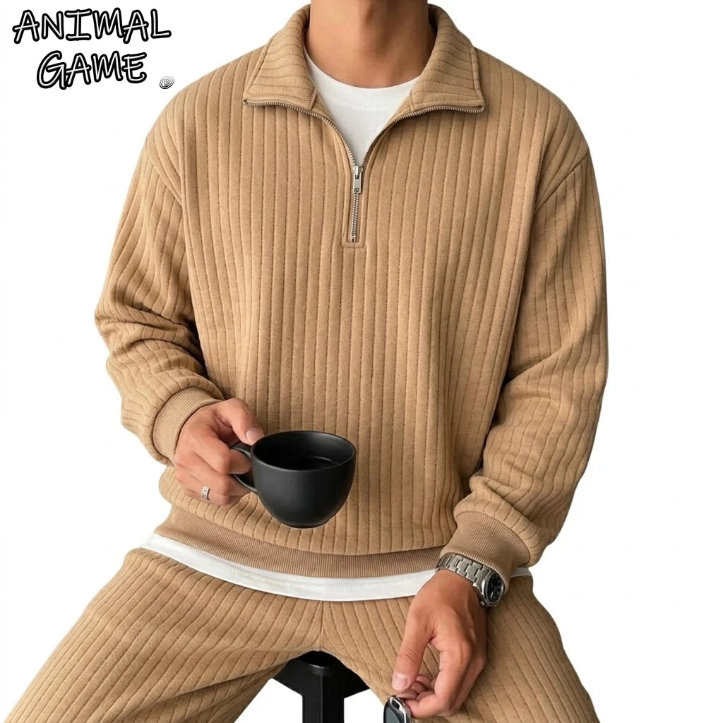 Men's Vertical-Rib Quarter-Zip Jumper. Quarter-zip neckline.