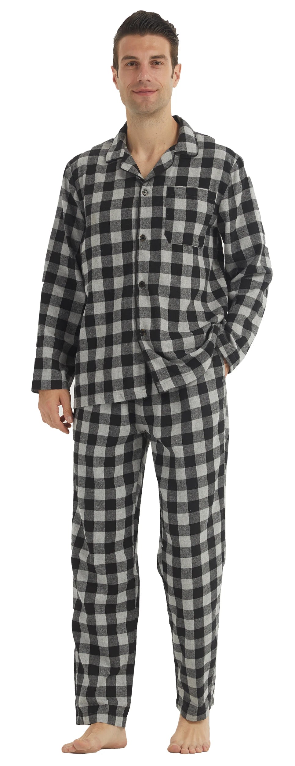 Men's Cotton-Blend Flannel Check Pyjamas. Cotton-polyester flannel.