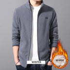 Men's Stand-Collar Zip Jacket With Chest Emblem. Stand collar.