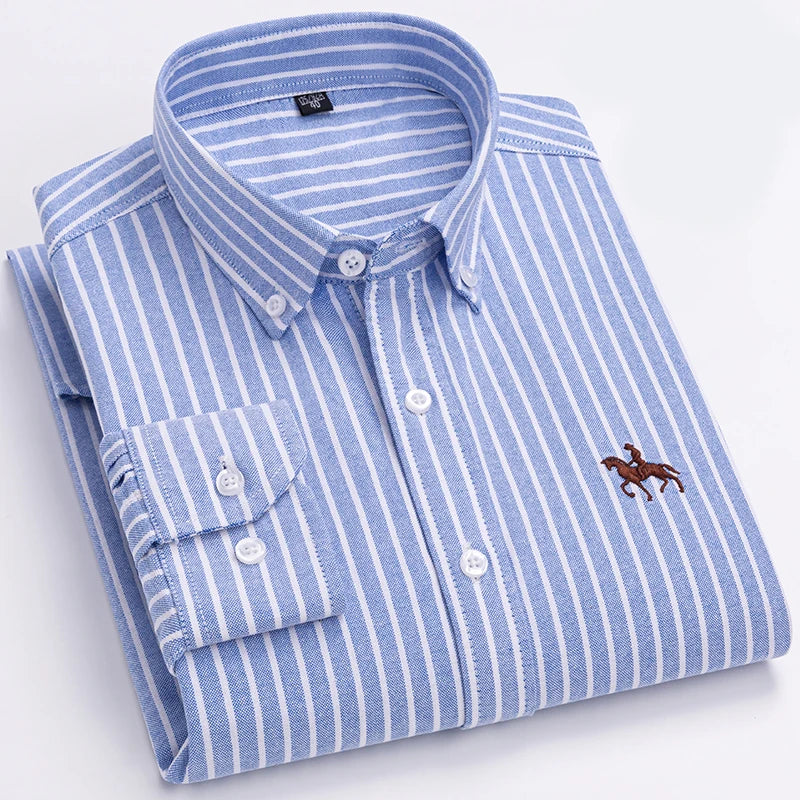 Men's Cotton Oxford Shirt in Plain, Stripe & Check. Oxford cotton fabric.