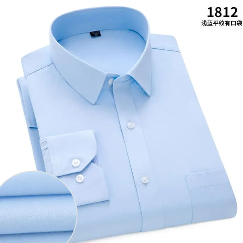 Men's Classic Stripe & Plain Pocket Shirt. Cotton-polyester blend.