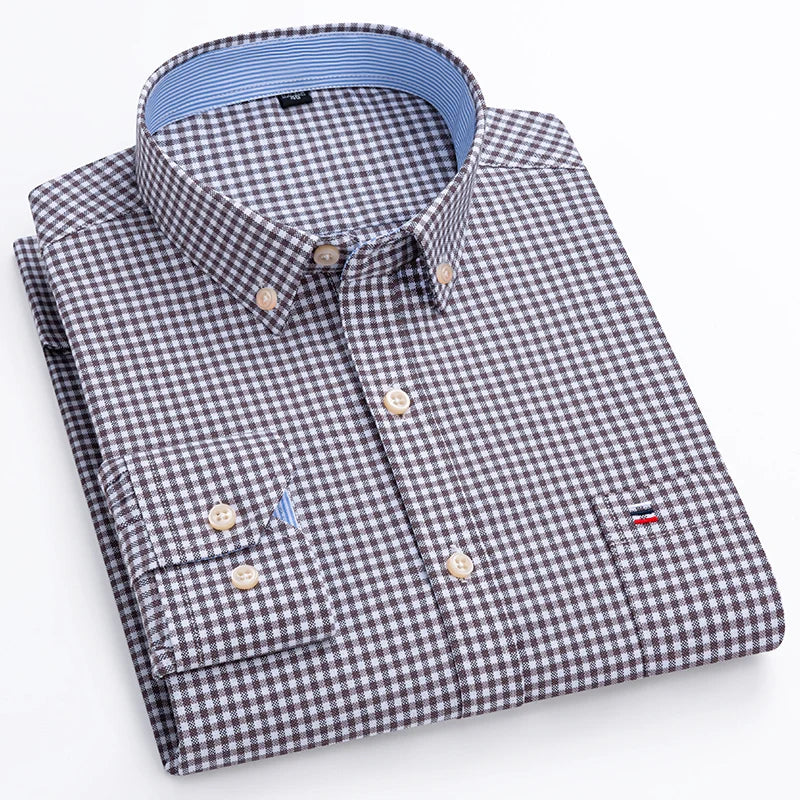 Men's Cotton Oxford Shirt in Plain, Stripe & Check. Oxford cotton fabric.