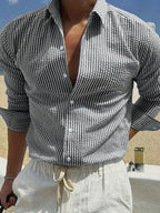 Men's Textured Long-Sleeve Stripe Shirt. Textured striped finish.