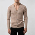 Men's Cable-Knit V-Neck Cardigan. Cable-knit texture.
