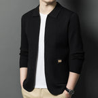 Men's Textured Pocket Collar Cardigan. Pointed collar and button front.