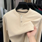Men's Brushed Long-Sleeve Henley Top. Brushed finish.
