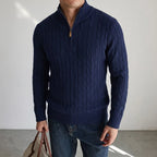Men's Cable-Knit Quarter-Zip Jumper. Cable-knit texture.