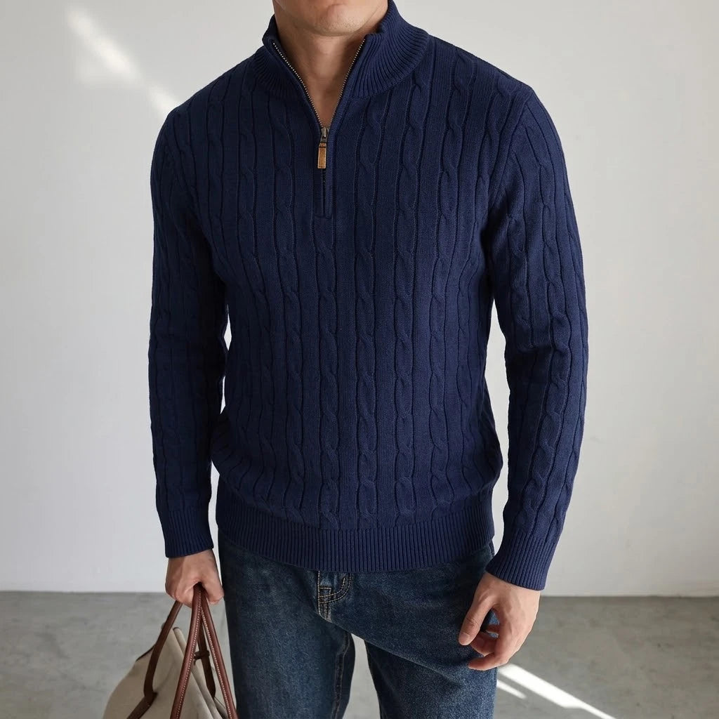 Men's Cable-Knit Quarter-Zip Jumper. Cable-knit texture.