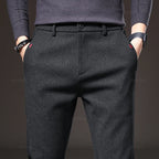 Men's Textured Smart Stretch Trousers. Polyester blend with viscose, nylon, cotton and elastane.