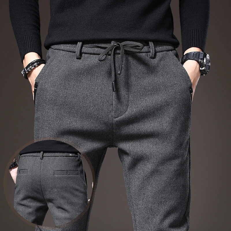 Men's Textured Smart Stretch Trousers. Polyester blend with viscose, nylon, cotton and elastane.
