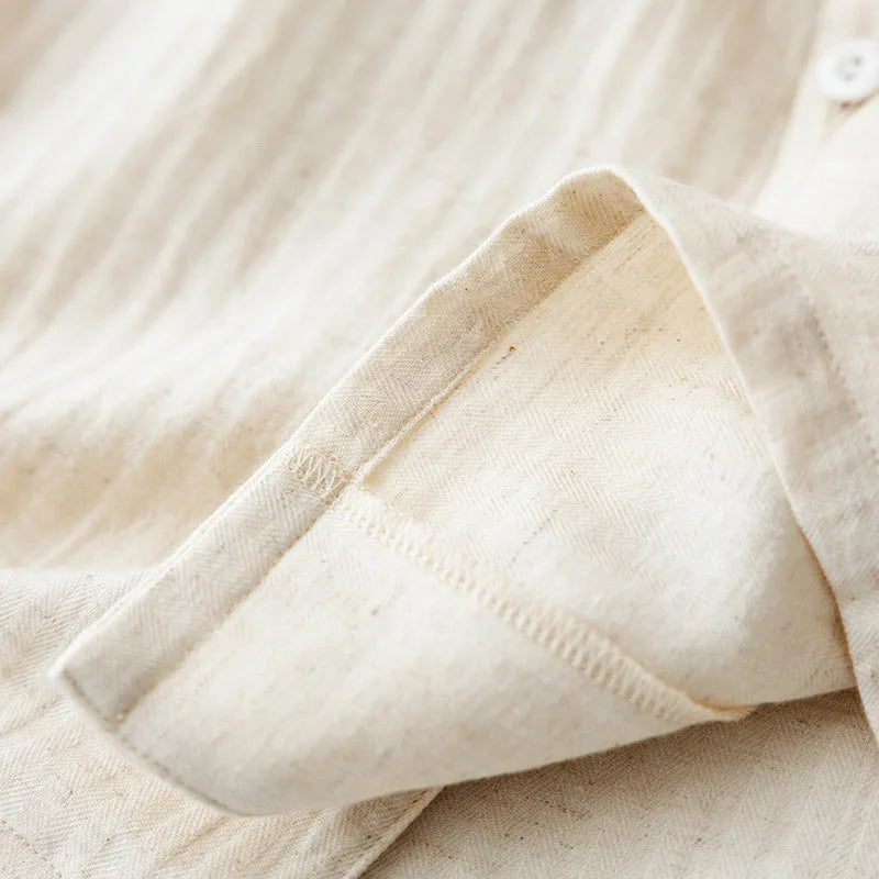 Men's Cream Gauze Cotton Long Pyjamas. Cotton gauze.