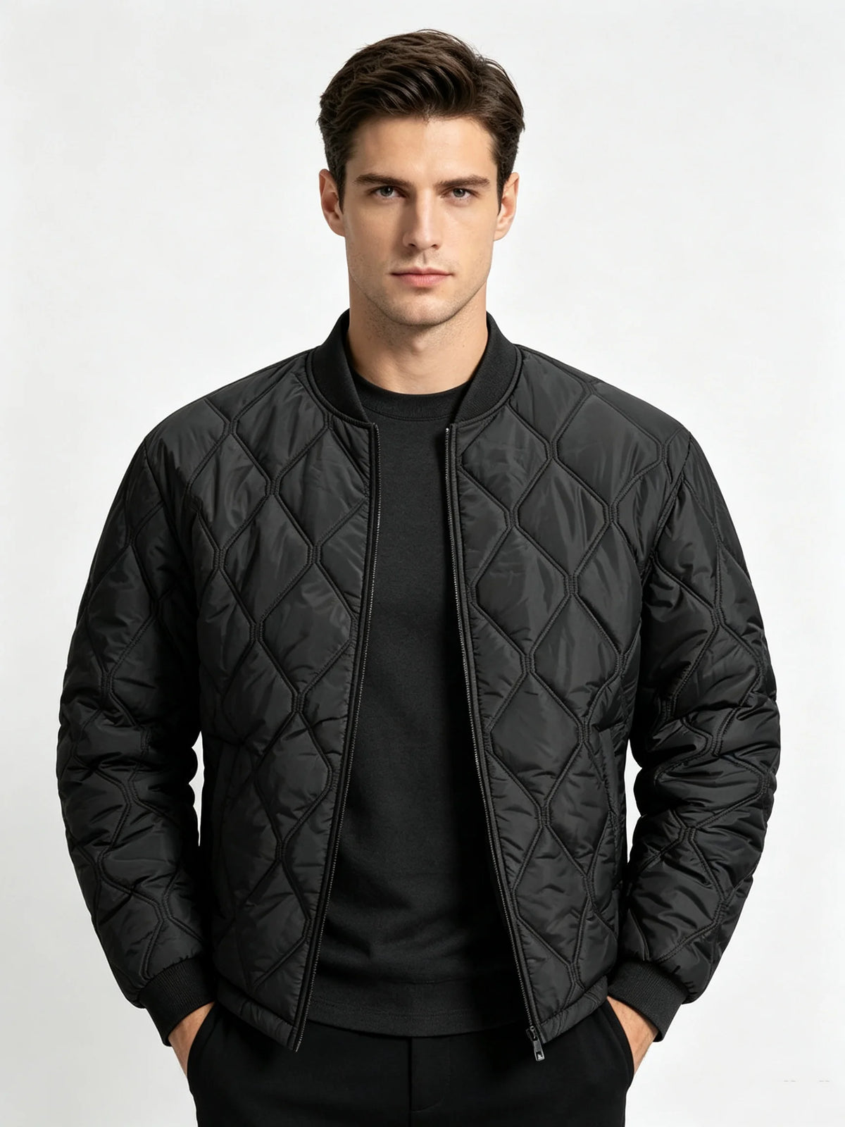 Men's Diamond-Quilted Short Zip Jacket. Diamond quilting.