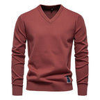 Men's Cotton-Blend V-Neck Jumper. 95% cotton, 5% elastane.