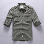 Men's Washed Cotton Safari Jacket. Button front and point collar.