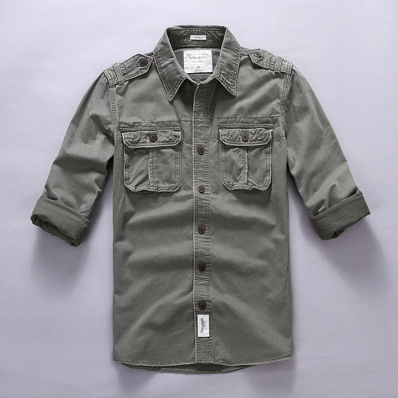 Men's Washed Cotton Safari Jacket. Button front and point collar.