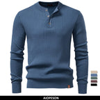 Men's Ribbed Three-Button Henley Knit. Henley neckline with three-button placket.