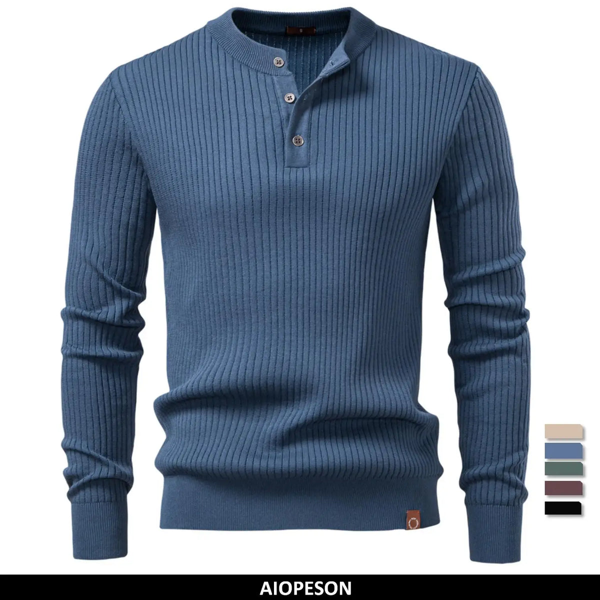 Men's Ribbed Three-Button Henley Knit. Henley neckline with three-button placket.