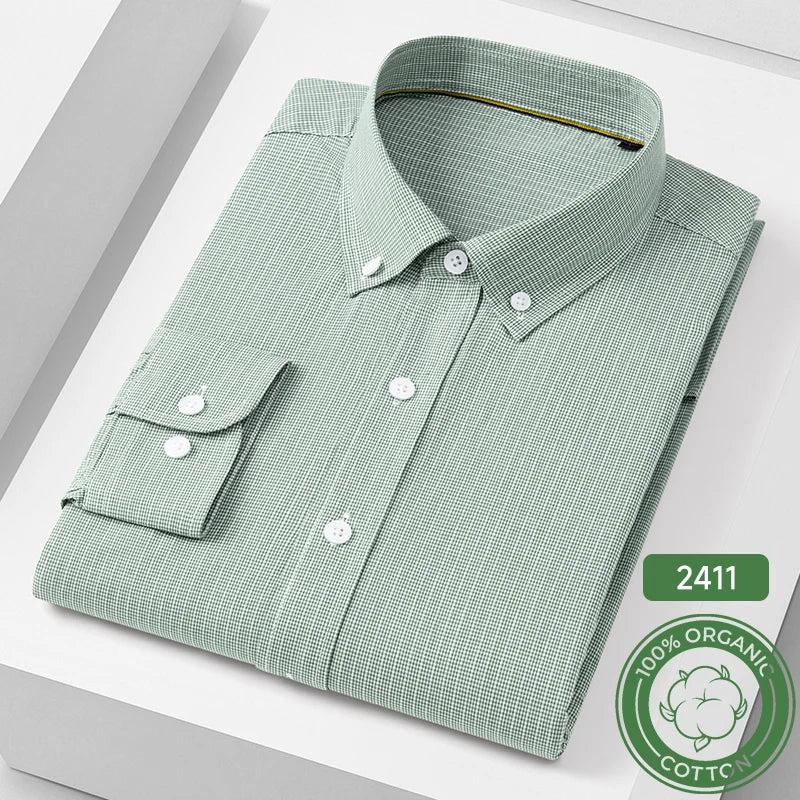 Men's Cotton Fine-Stripe & Check Shirt. 100% cotton.