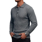 Men's Cable-Knit Long-Sleeve Polo. Cable-knit detailing.