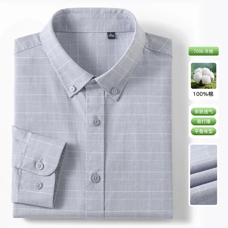 Men's Fine-Stripe Cotton Button-Down Shirt. 100% cotton.