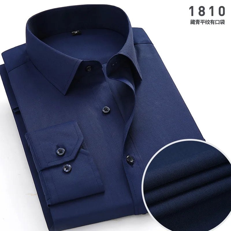 Men's Classic Stripe & Plain Pocket Shirt. Cotton-polyester blend.