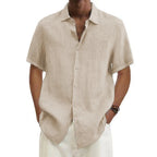 Men's Relaxed Short-Sleeve Cotton-Linen Shirt. Cotton-linen blend.