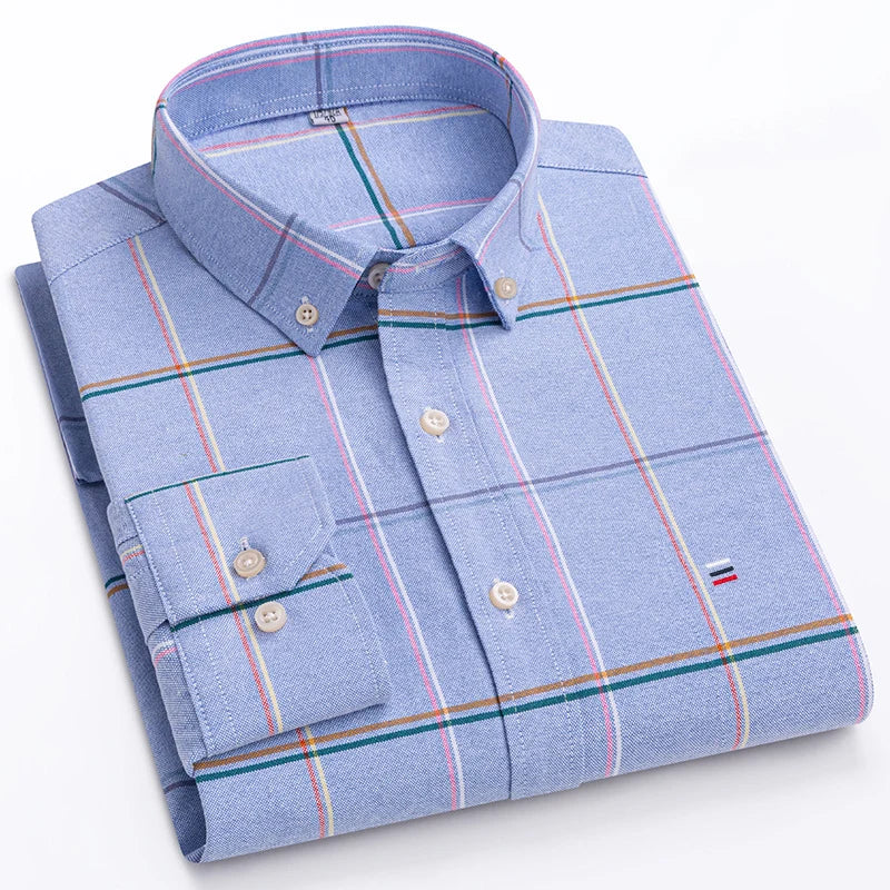 Men's Cotton Oxford Shirt in Plain, Stripe & Check. Oxford cotton fabric.