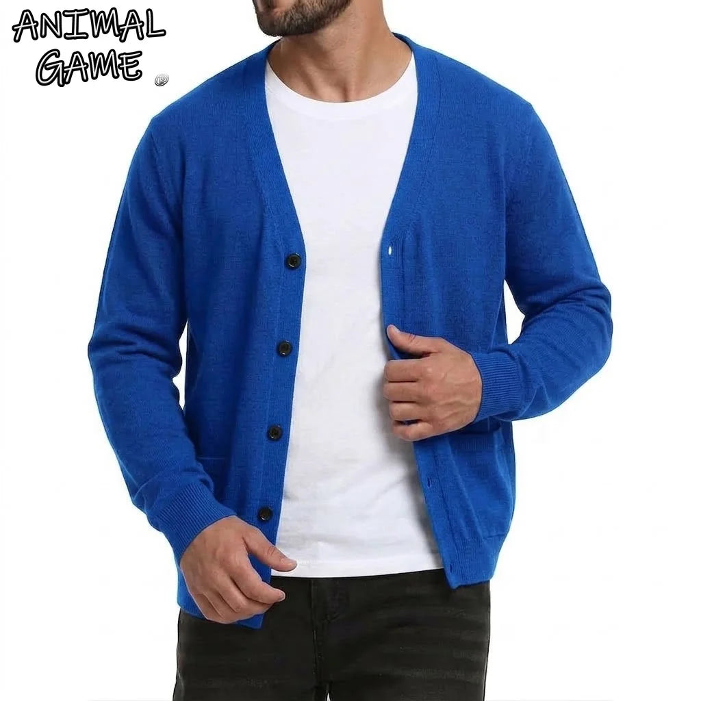 Men's Lightweight Button-Front Cardigan. Plain knitted finish.