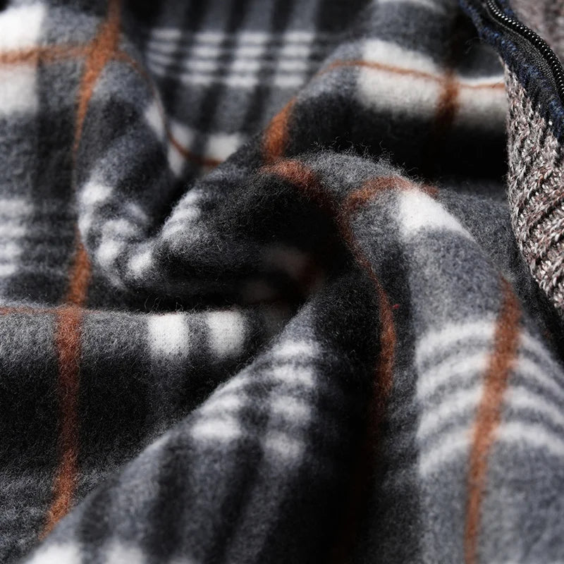 Men's Fleece-Lined Collared Knit Cardigan. Knitted exterior with fleece lining.