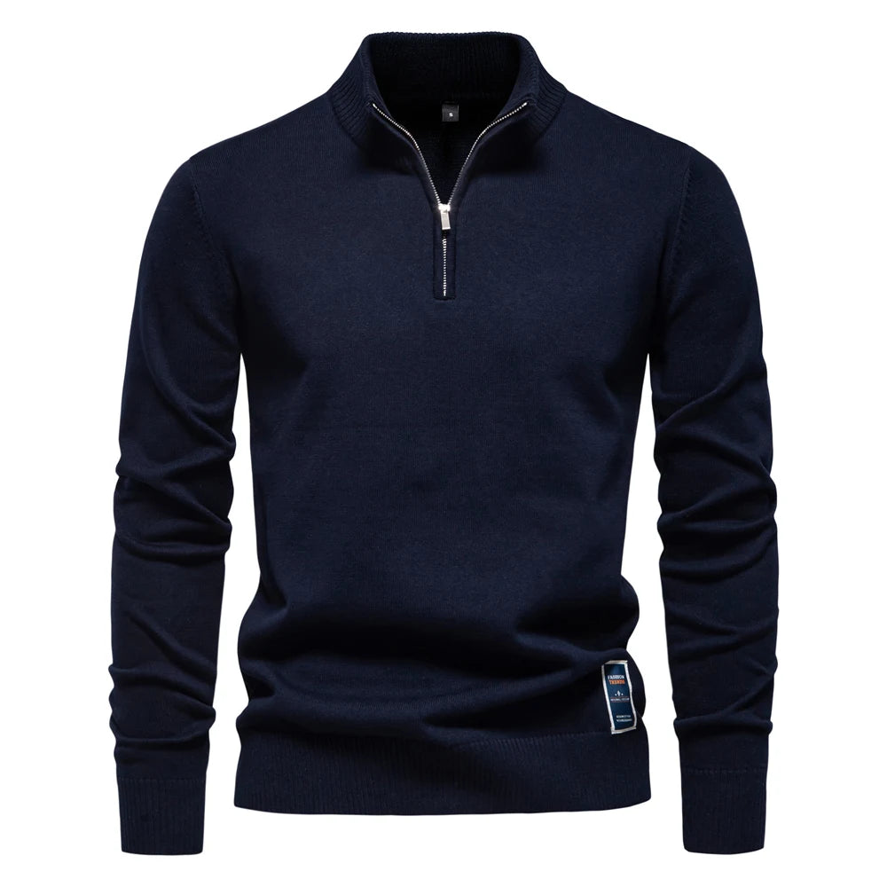 Men's Cotton-Blend Quarter-Zip Jumper. 95% cotton, 5% elastane.