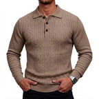 Men's Cable-Knit Long-Sleeve Polo. Cable-knit detailing.