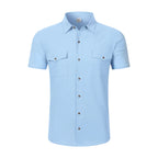 Men's Linen-Blend Twin-Pocket Summer Shirt. Linen and polyester blend.