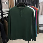 Men's Brushed Long-Sleeve Henley Top. Brushed finish.