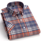 Men's Checked Short-Sleeve Oxford Shirt. 100% cotton Oxford fabric.