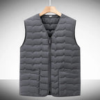 Men's Wave-Quilted Collarless Gilet. Wave quilt pattern.